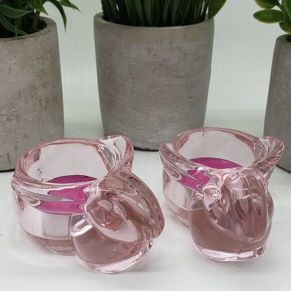 Indiana Glass Vintage Light Pink Bunny Rabbit Tealight Candle Holders Set of 2 - Picture 2 of 9